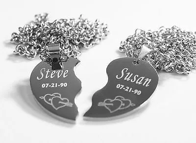 SOLID STAINLESS STEEL ARROW THROUGH HEARTS SPLIT HEART NECKLACES VALENTINE