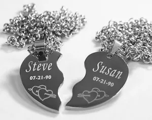 SOLID STAINLESS STEEL ARROW THROUGH HEARTS SPLIT HEART NECKLACES VALENTINE
