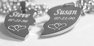 SOLID STAINLESS STEEL HEARTS SPLIT HEART NECKLACES LOVE FREE ENGRAVING