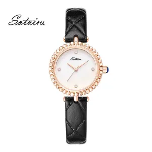 Sotoiru Leather Watch Simple Round Waterproof Wristwatch for Work T3021