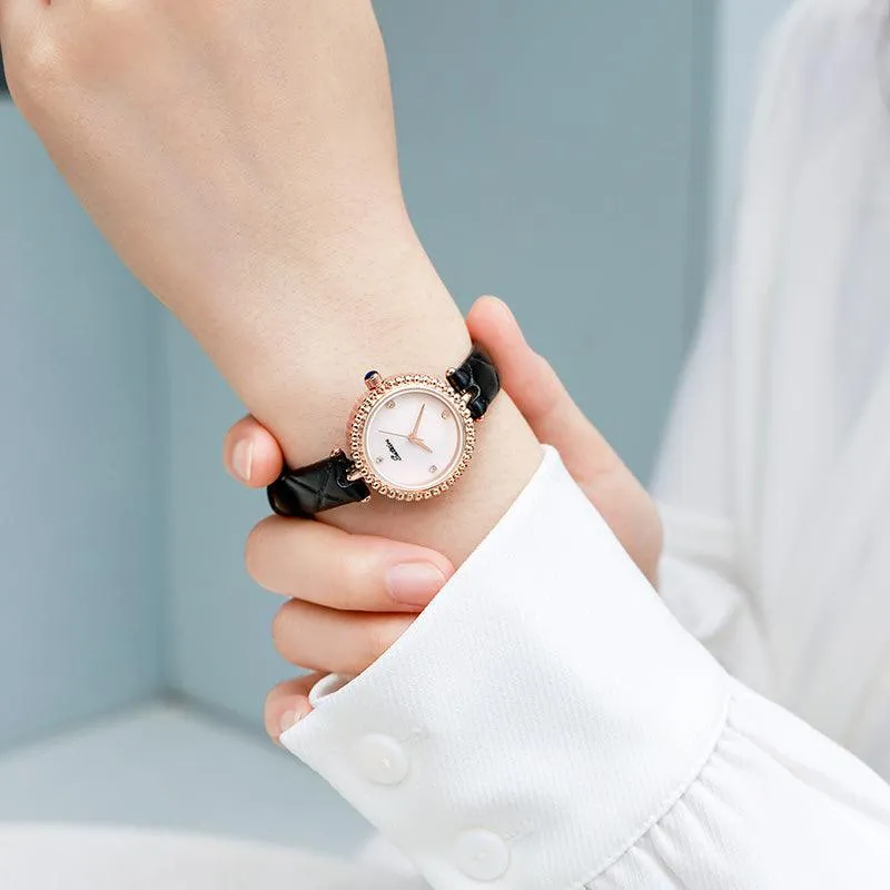 Sotoiru Leather Watch Simple Round Waterproof Wristwatch for Work T3021
