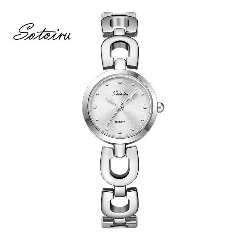 Sotoiru Quartz Watches Simple Silver Round Timeless Jewelry For Her T3023
