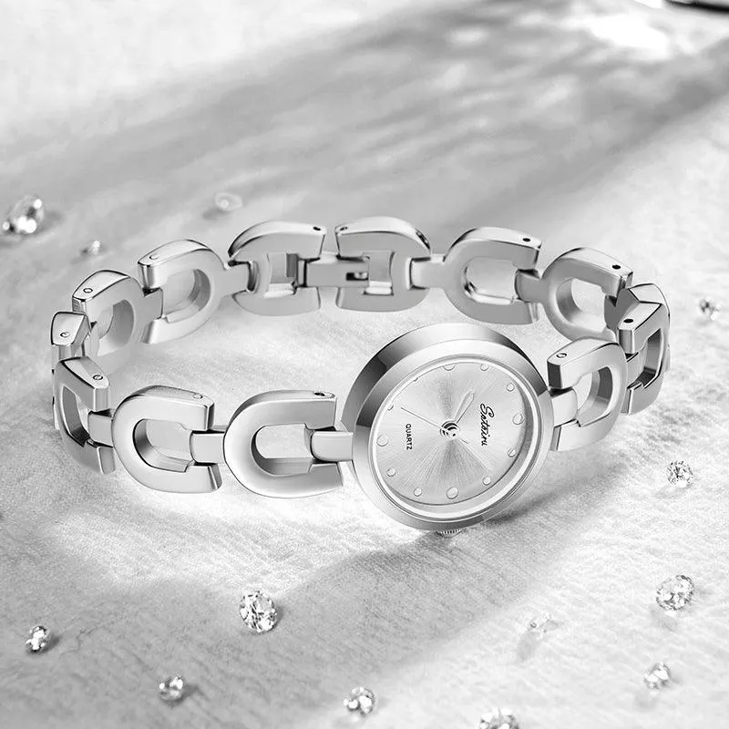 Sotoiru Quartz Watches Simple Silver Round Timeless Jewelry For Her T3023