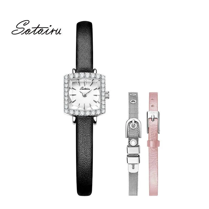 Sotoiru Square Women's Watch – Zircon Case with DIY Interchangeable Strap T2022W