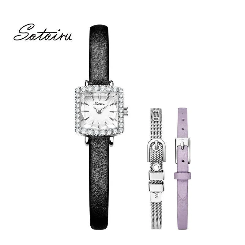 Sotoiru Square Women's Watch – Zircon Case with DIY Interchangeable Strap T2022W