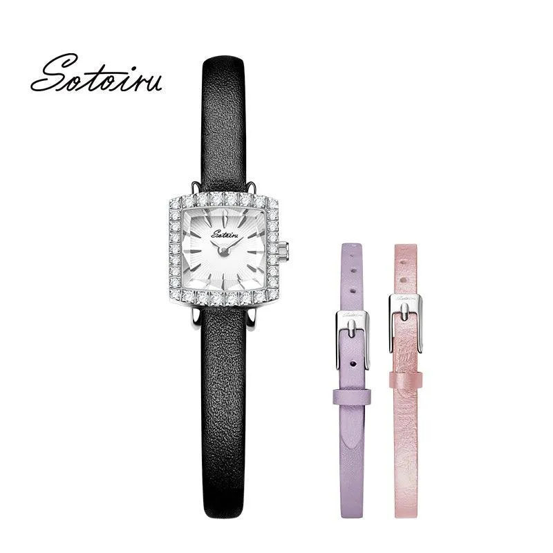 Sotoiru Square Women's Watch – Zircon Case with DIY Interchangeable Strap T2022W