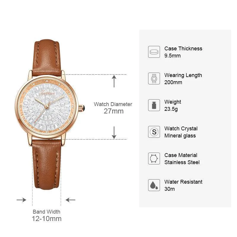 Sotoiru Women's Watches Round Full Zircon Leather Watch for Work T2031W
