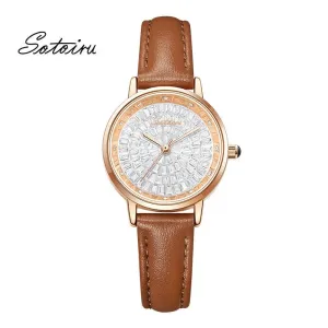 Sotoiru Women's Watches Round Full Zircon Leather Watch for Work T2031W