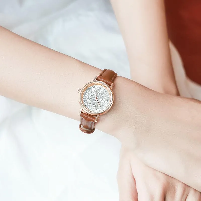 Sotoiru Women's Watches Round Full Zircon Leather Watch for Work T2031W