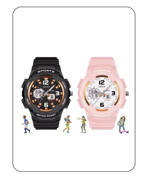 Spiky Round Sports Dual Time Kids Watches Combo