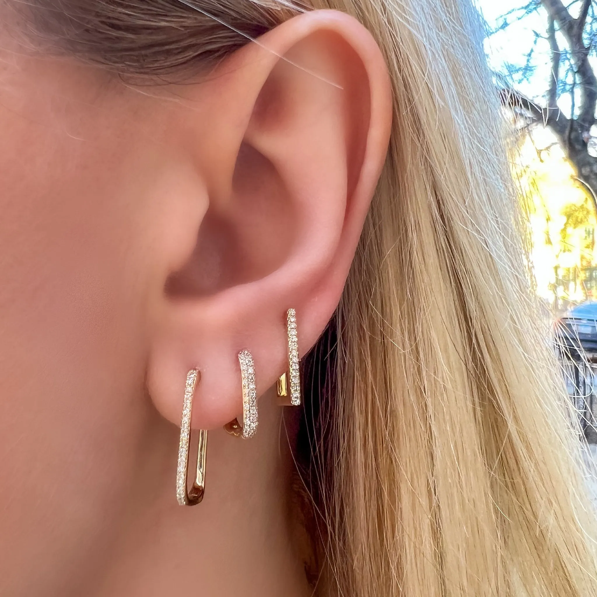 Square Diamond Huggies Gold Earrings