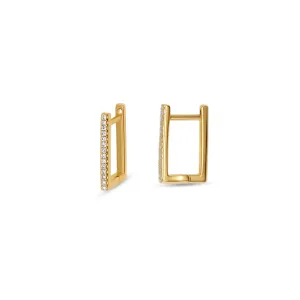 Square Diamond Huggies Gold Earrings