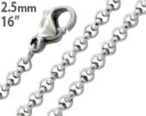 Stainless Steel 16" Round Rollo Chain Necklace 2.5 MM