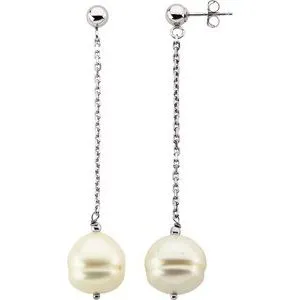 Sterling Silver 9-11 mm Freshwater Cultured Pearl Dangle Earrings