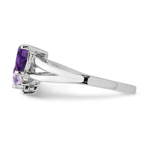 Sterling Silver Amethyst & Pink Quartz & Diamond Double Heart Ring