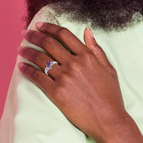 Sterling Silver Amethyst & Pink Quartz & Diamond Double Heart Ring