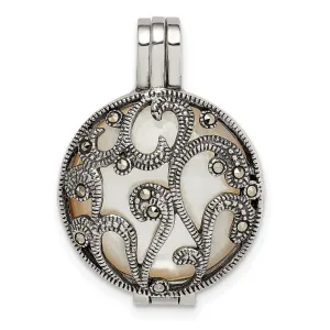 Sterling Silver Antiqued Marcasite & Removeable Mother of Pearl Pendant QP5194