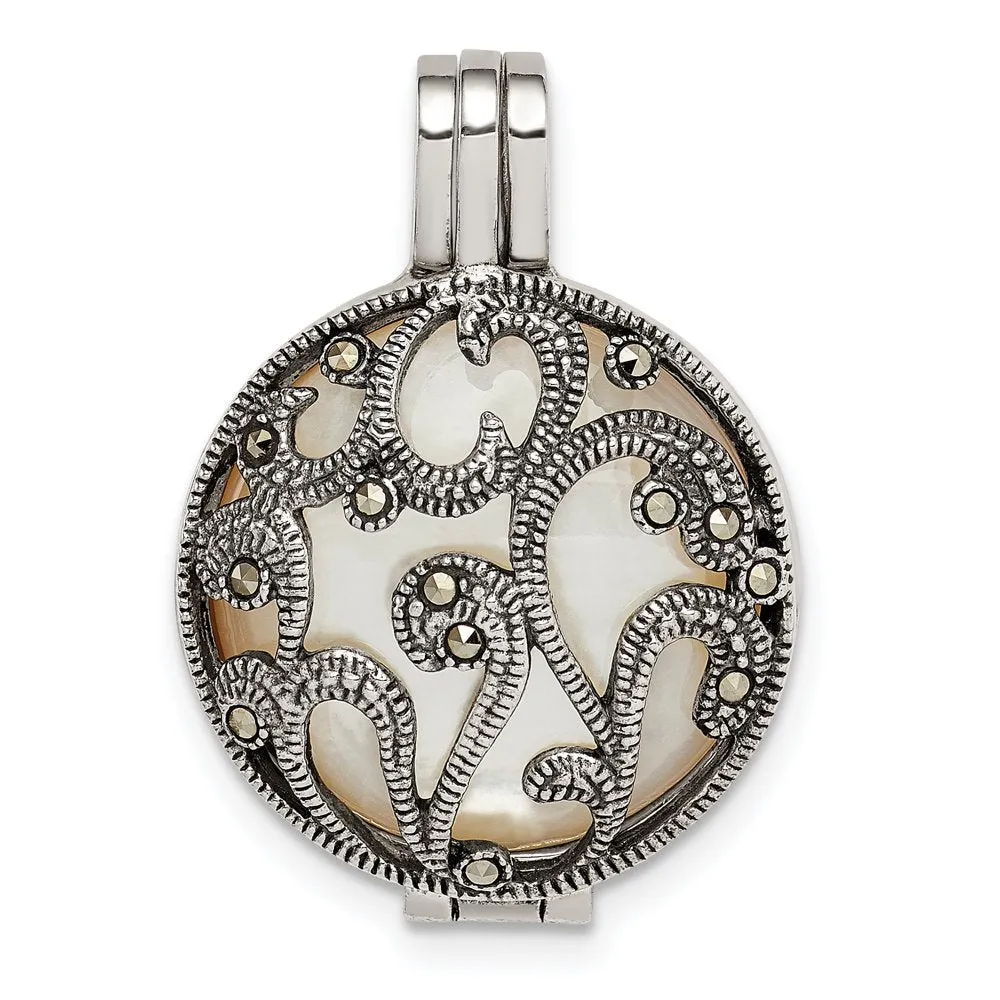 Sterling Silver Antiqued Marcasite & Removeable Mother of Pearl Pendant QP5194