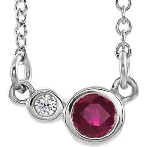 Sterling Silver Chatham® Created Ruby & .02 CTW Diamond 18" Necklace