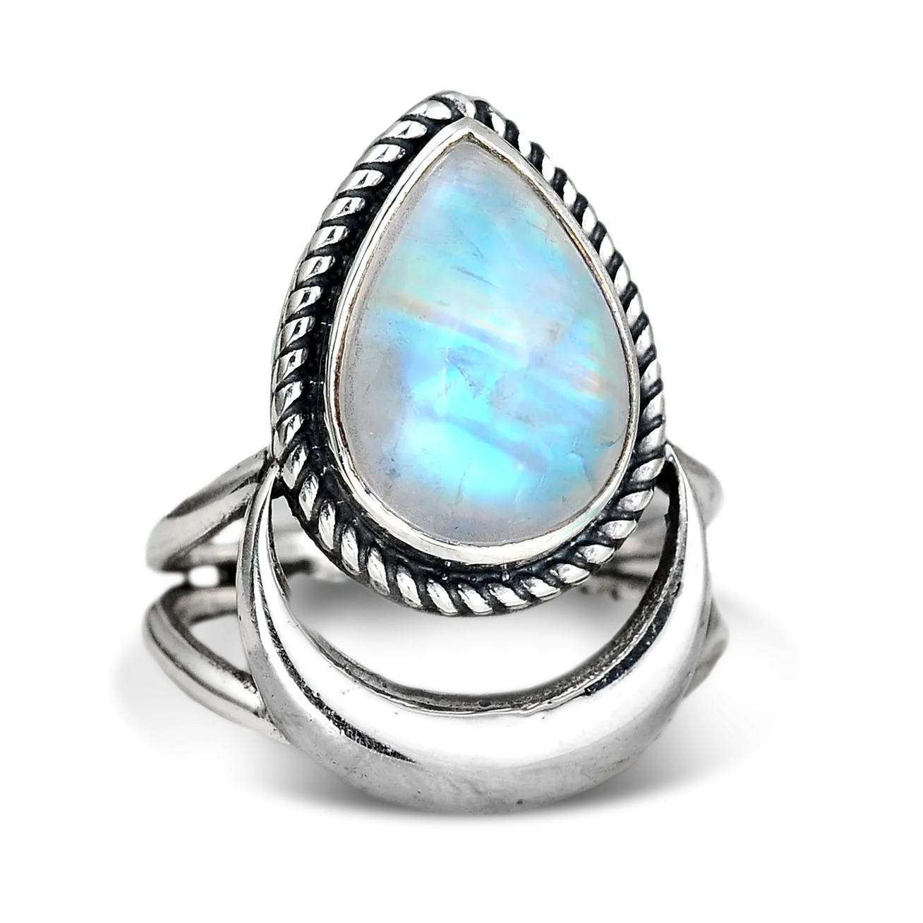 Sterling Silver Crescent Moon Moonstone Ring