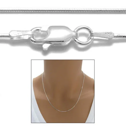 Sterling Silver Diamond Cut Snake Chain Necklace 1.0mm (Gauge 025). Available in 6 Lengths.