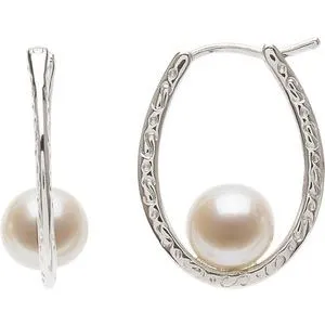 Sterling Silver Freshwater Cultured Pearl Hoop Earrings
