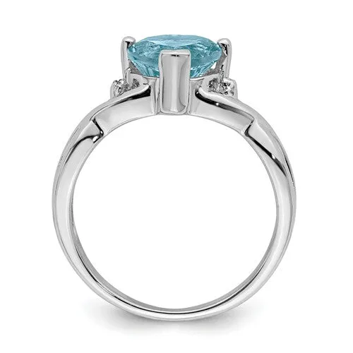 Sterling Silver Light Swiss Blue Topaz Heart & Diamond Ring