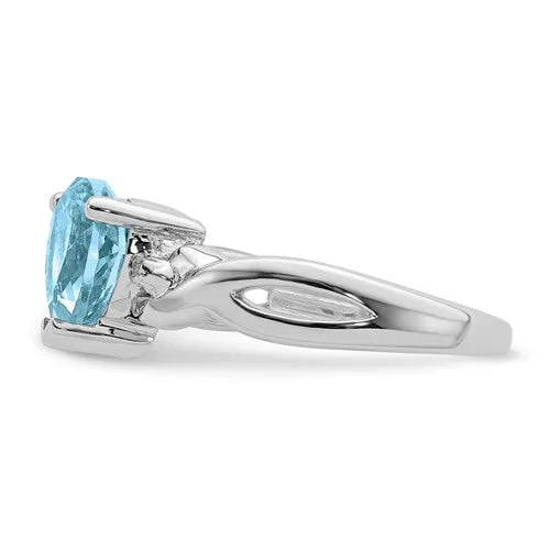 Sterling Silver Light Swiss Blue Topaz Heart & Diamond Ring