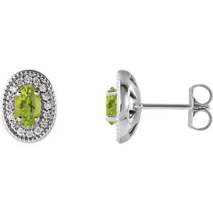 Sterling Silver Peridot & 1/8 CTW Diamond Halo-Style Earrings