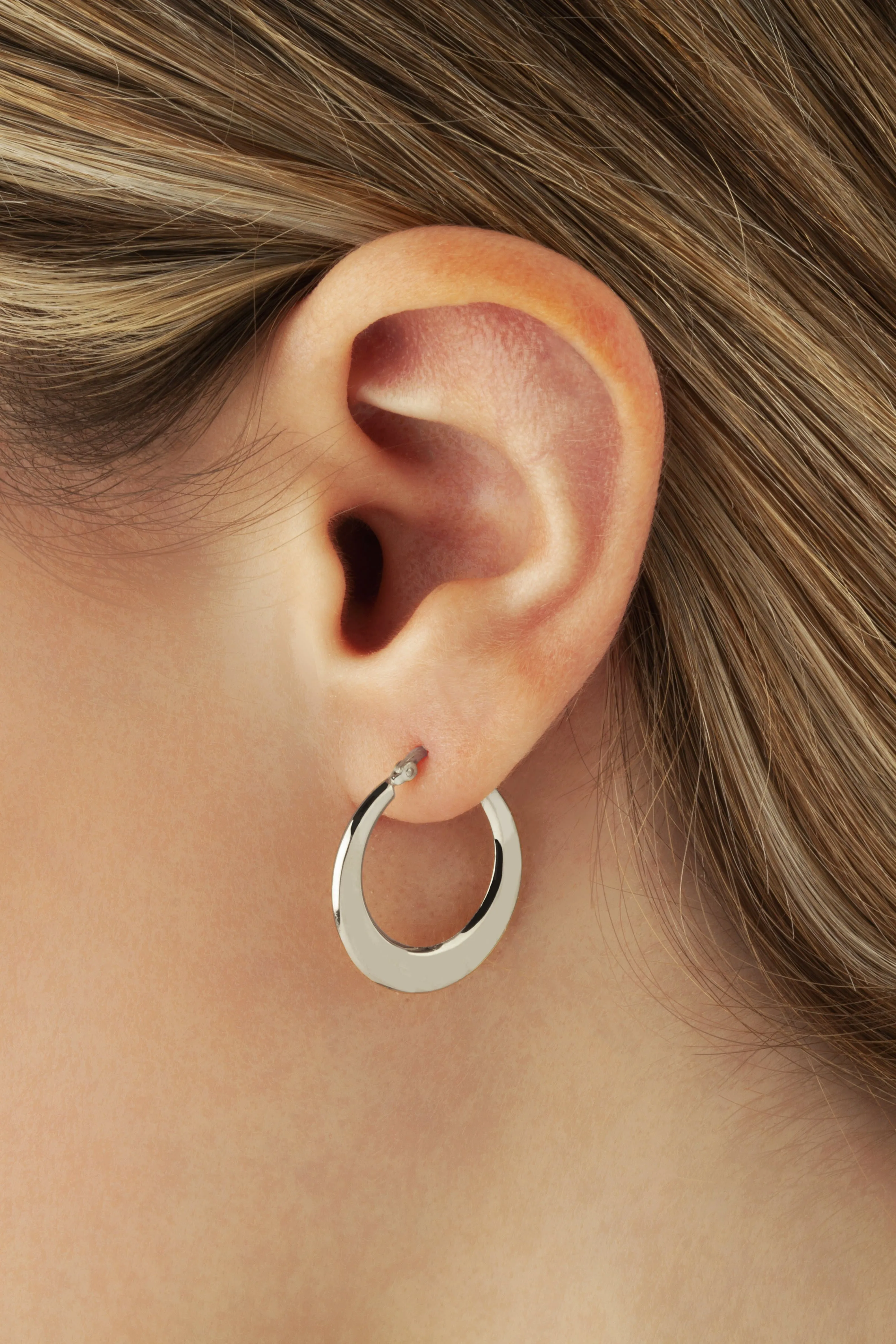 Sterling Silver Pl Flat Hoop S/D Earrings