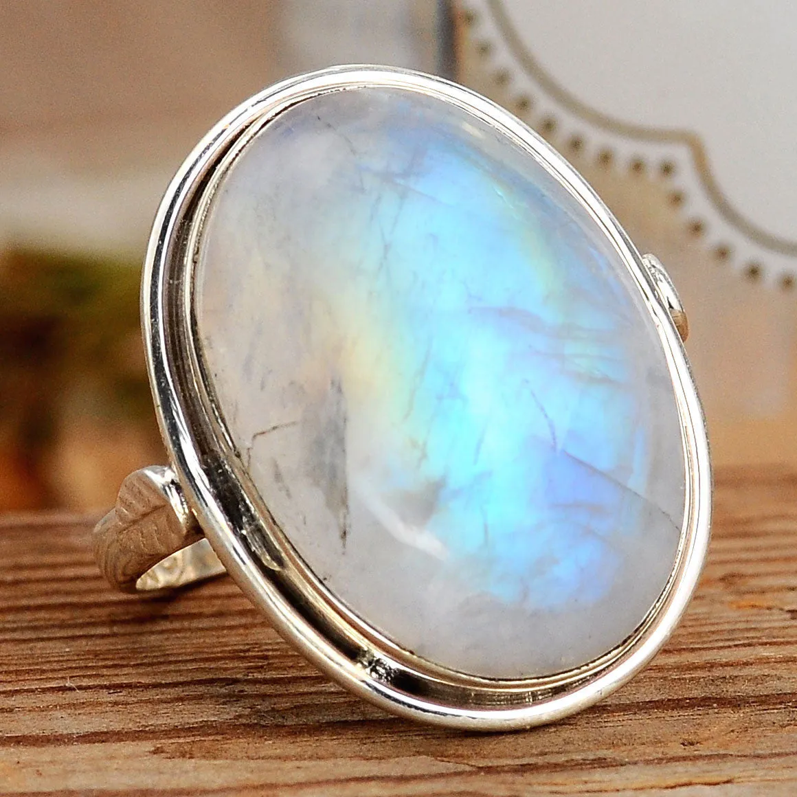 Sterling Silver Rainbow Moonstone Ring