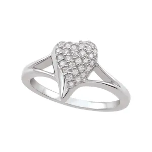 Sterling Silver Rhodium Plated CZ Heart Ring