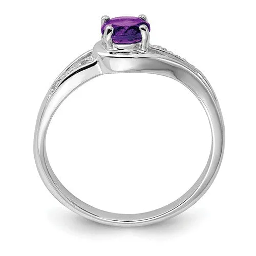 Sterling Silver Round Amethyst and Diamond Ring