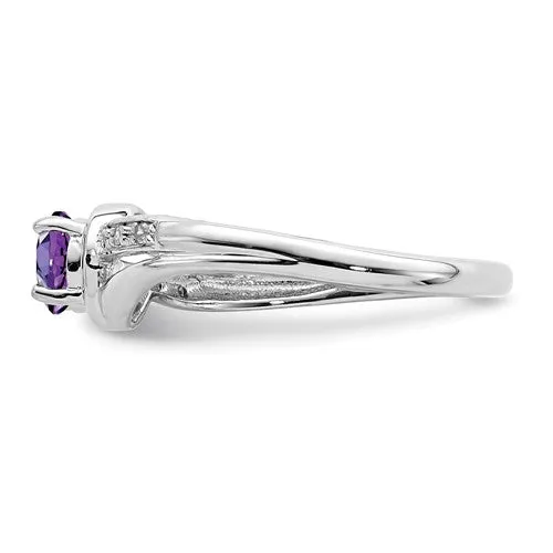 Sterling Silver Round Amethyst and Diamond Ring