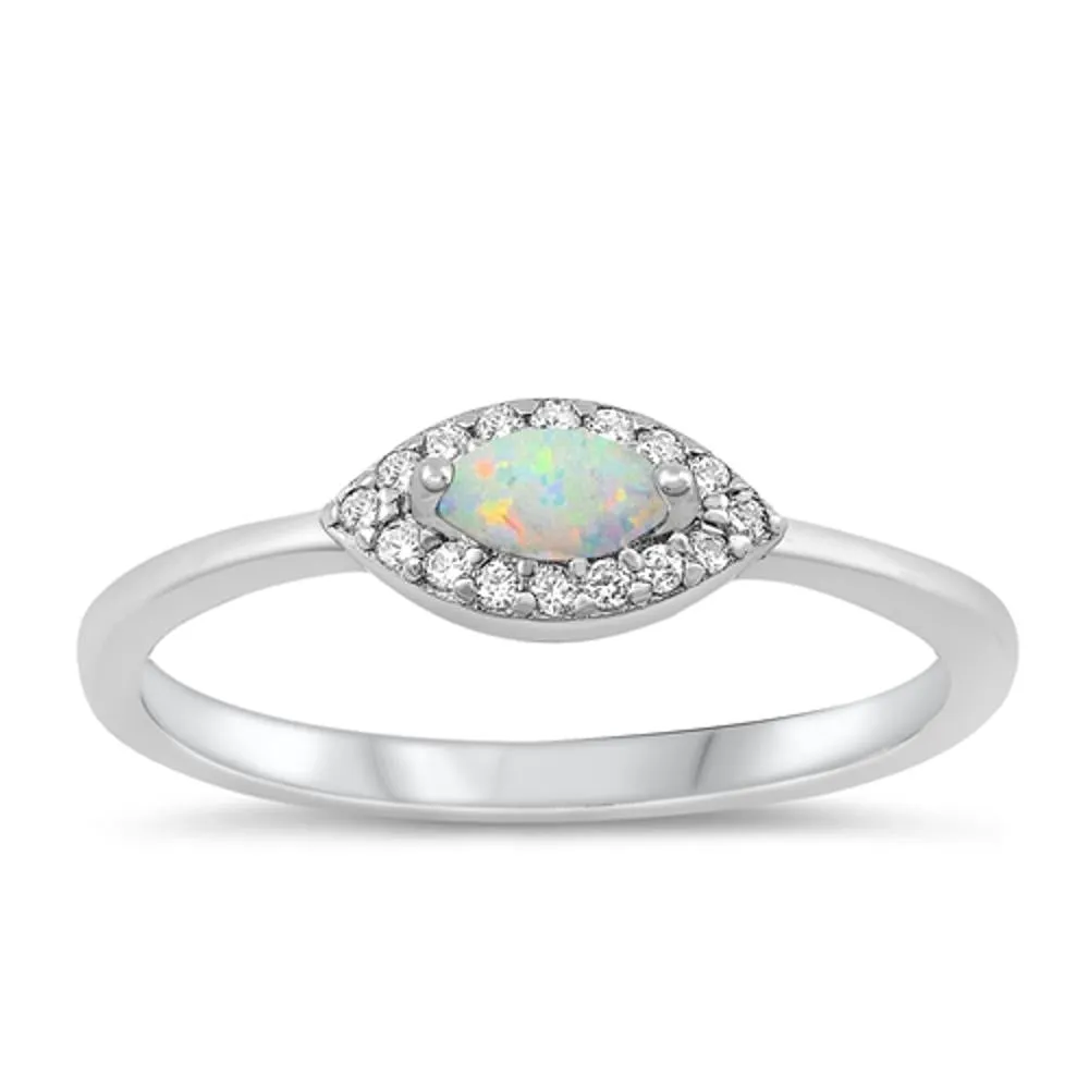 Sterling Silver White Lab Opal Eye Ring