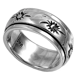 Sterling Silver Woman's Men's Spinner Sun Ring Beautiful Band 9mm Sizes 5-13