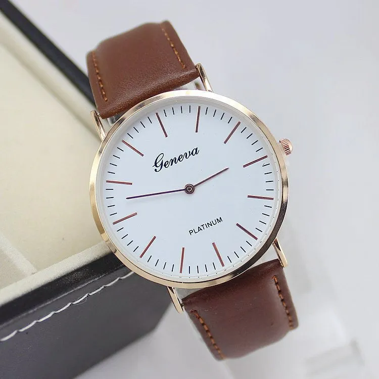 Super Thin Platimum Women Gentleman Wristwatch Casual watch Luxury genuine Leather Men Quartz watch New Fashion Clock Hour