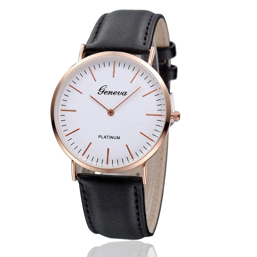 Super Thin Platimum Women Gentleman Wristwatch Casual watch Luxury genuine Leather Men Quartz watch New Fashion Clock Hour