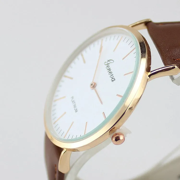 Super Thin Platimum Women Gentleman Wristwatch Casual watch Luxury genuine Leather Men Quartz watch New Fashion Clock Hour