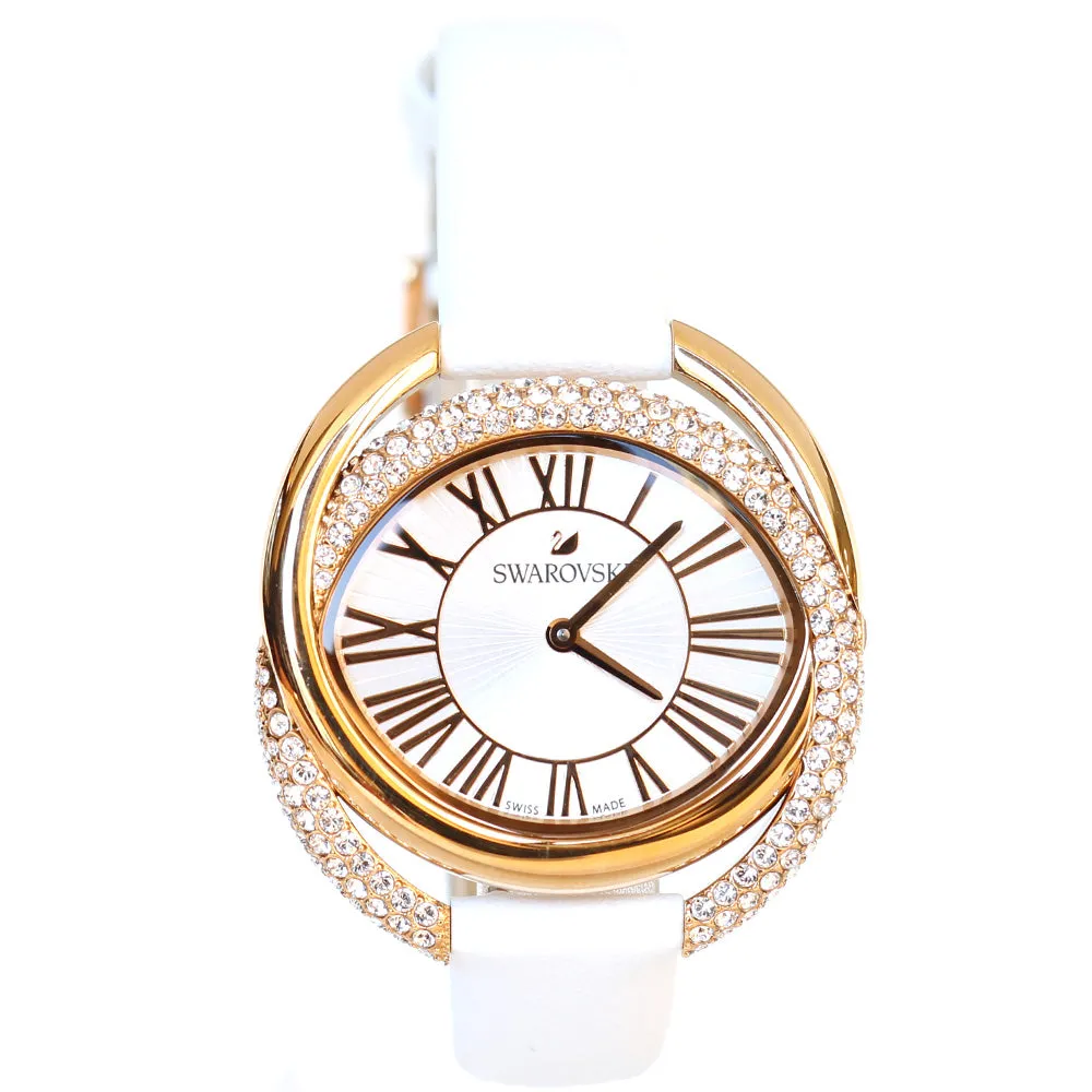 Swarovski Duo Watch Leather Strap White Rose-Gold Tone