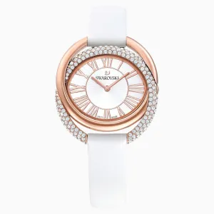 Swarovski Duo Watch Leather Strap White Rose-Gold Tone