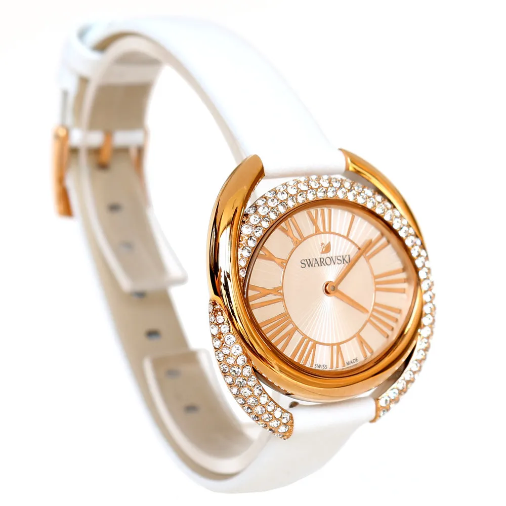 Swarovski Duo Watch Leather Strap White Rose-Gold Tone