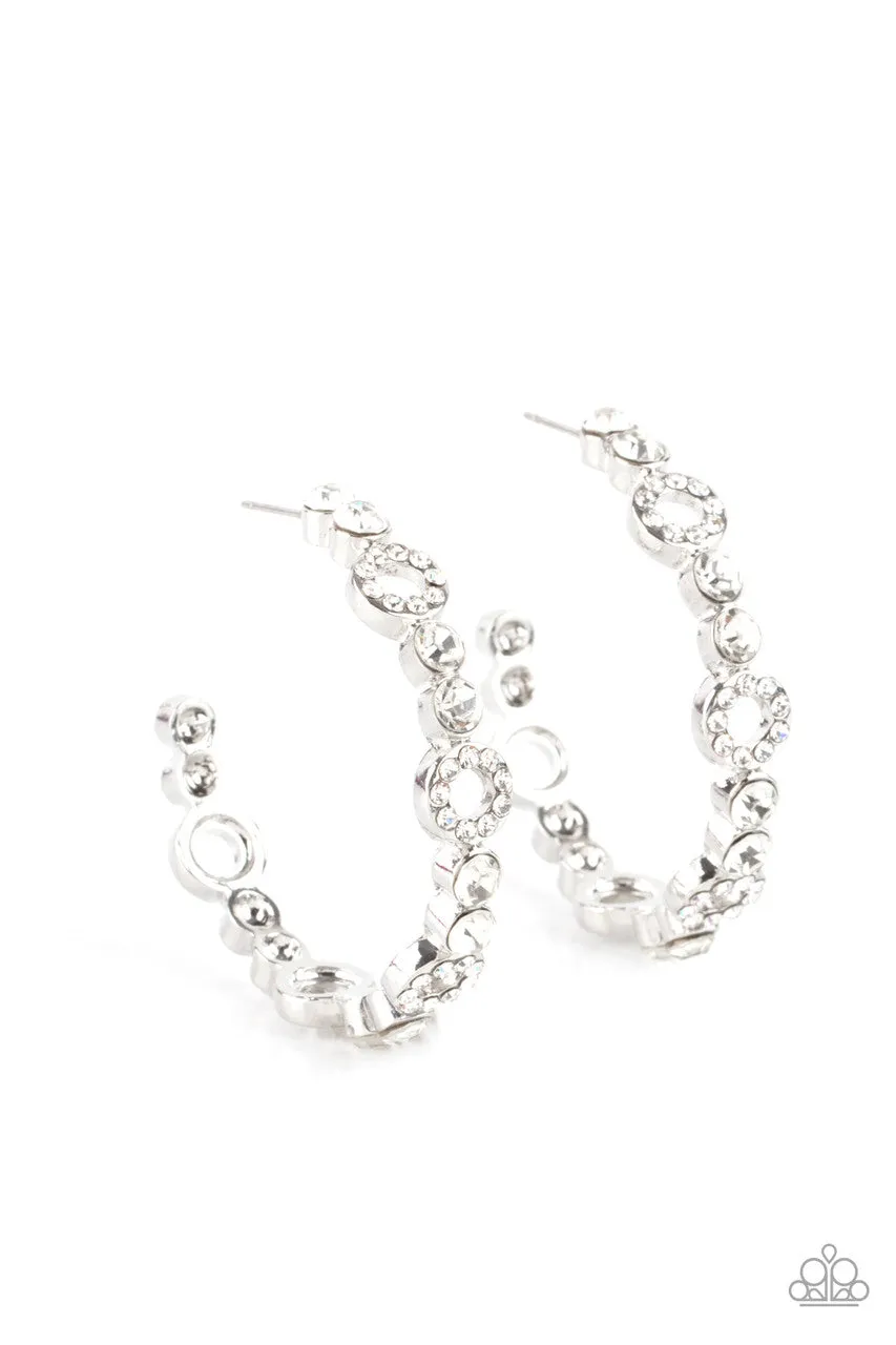 Swoon-Worthy Sparkle - White - Rhinestone Paparazzi Hoop Earrings