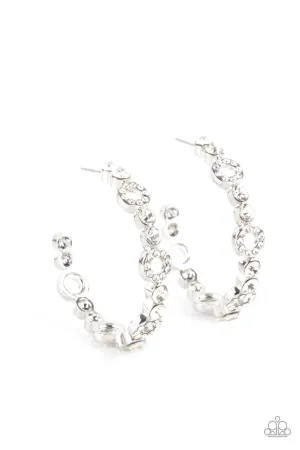 Swoon-Worthy Sparkle - White - Rhinestone Paparazzi Hoop Earrings