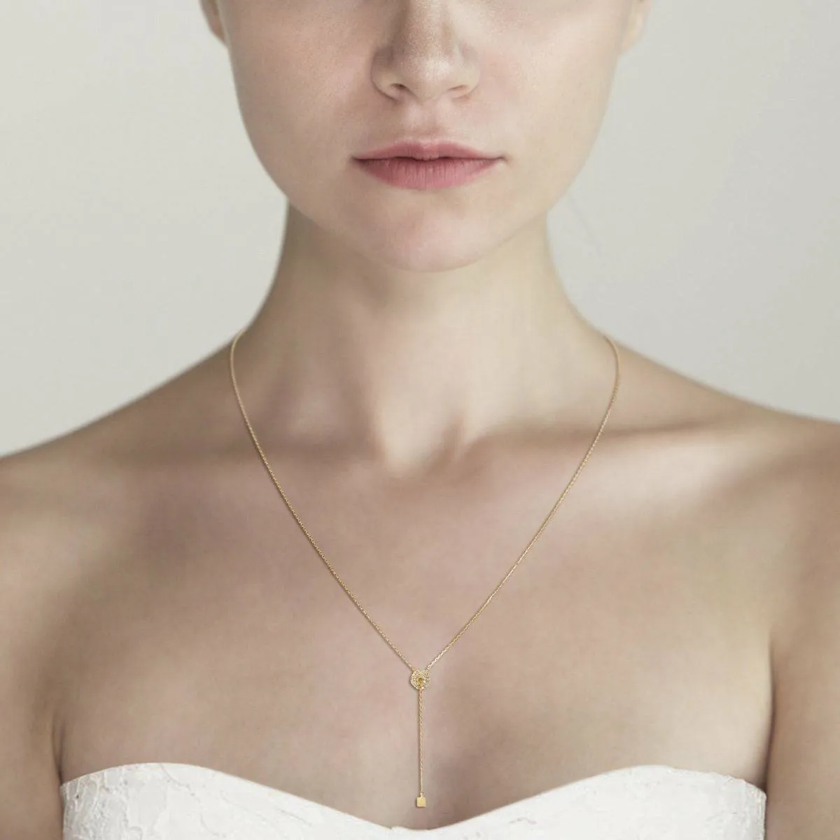 TAI Simple Chain Lariat with Pave Disc-Gold