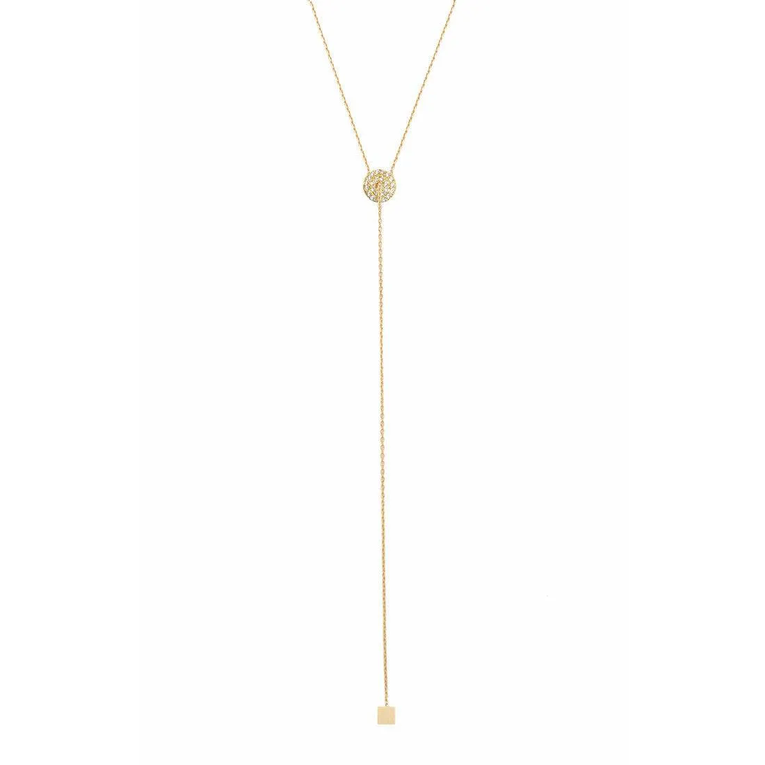 TAI Simple Chain Lariat with Pave Disc-Gold