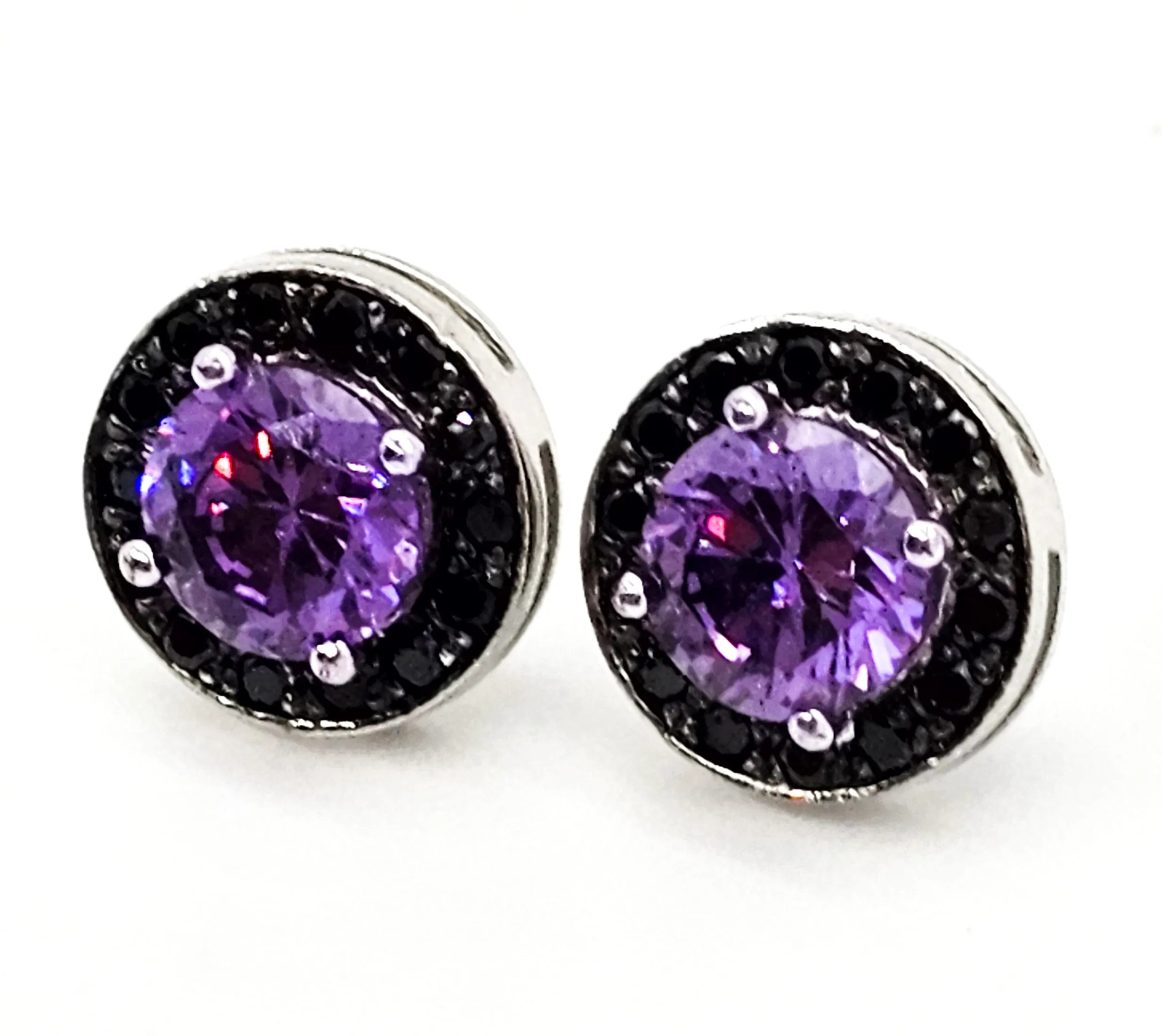 Tanzanite 1.3 ct gemstone with black tourmaline chip halo sterling silver stud earrings