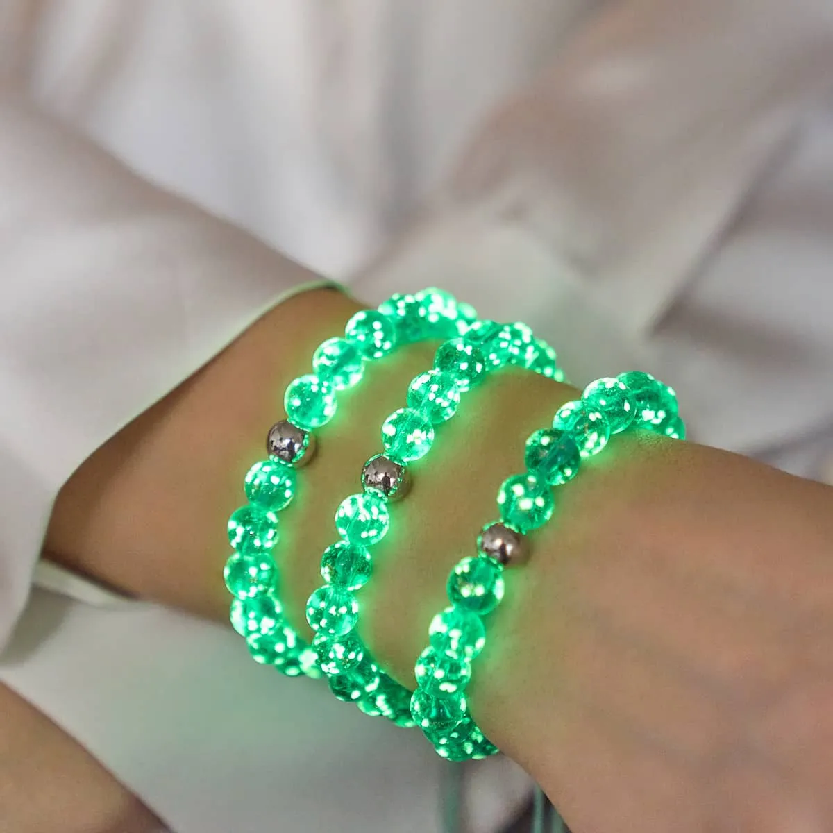 Teal | Silver | Firefly Glass Macrame Bracelet