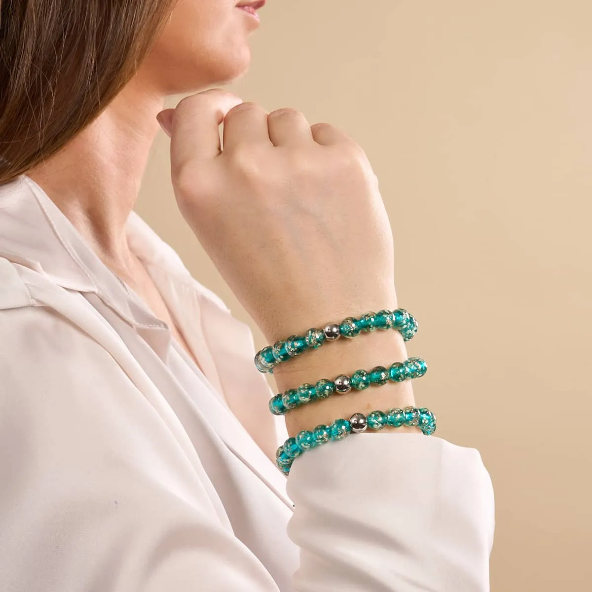 Teal | Silver | Firefly Glass Macrame Bracelet