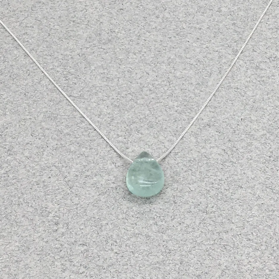 Teardrop Pendant Necklace Natural Fluorite with Sterling Silver Chain